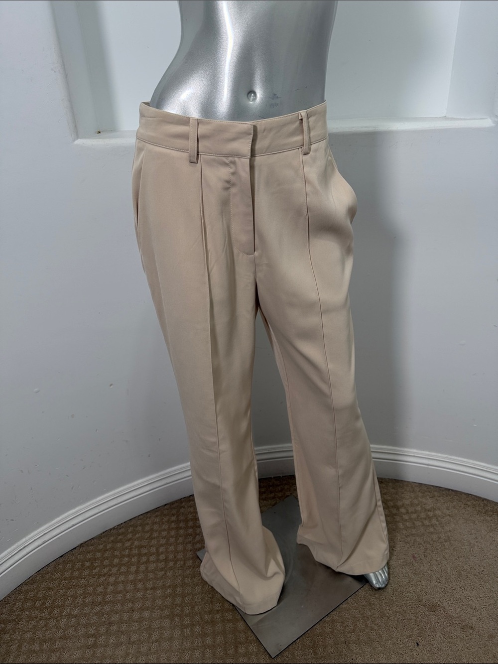 SNDYS Women’s Beige Tailored Wide Leg Pleated Dress Pants Classic Trousers 6